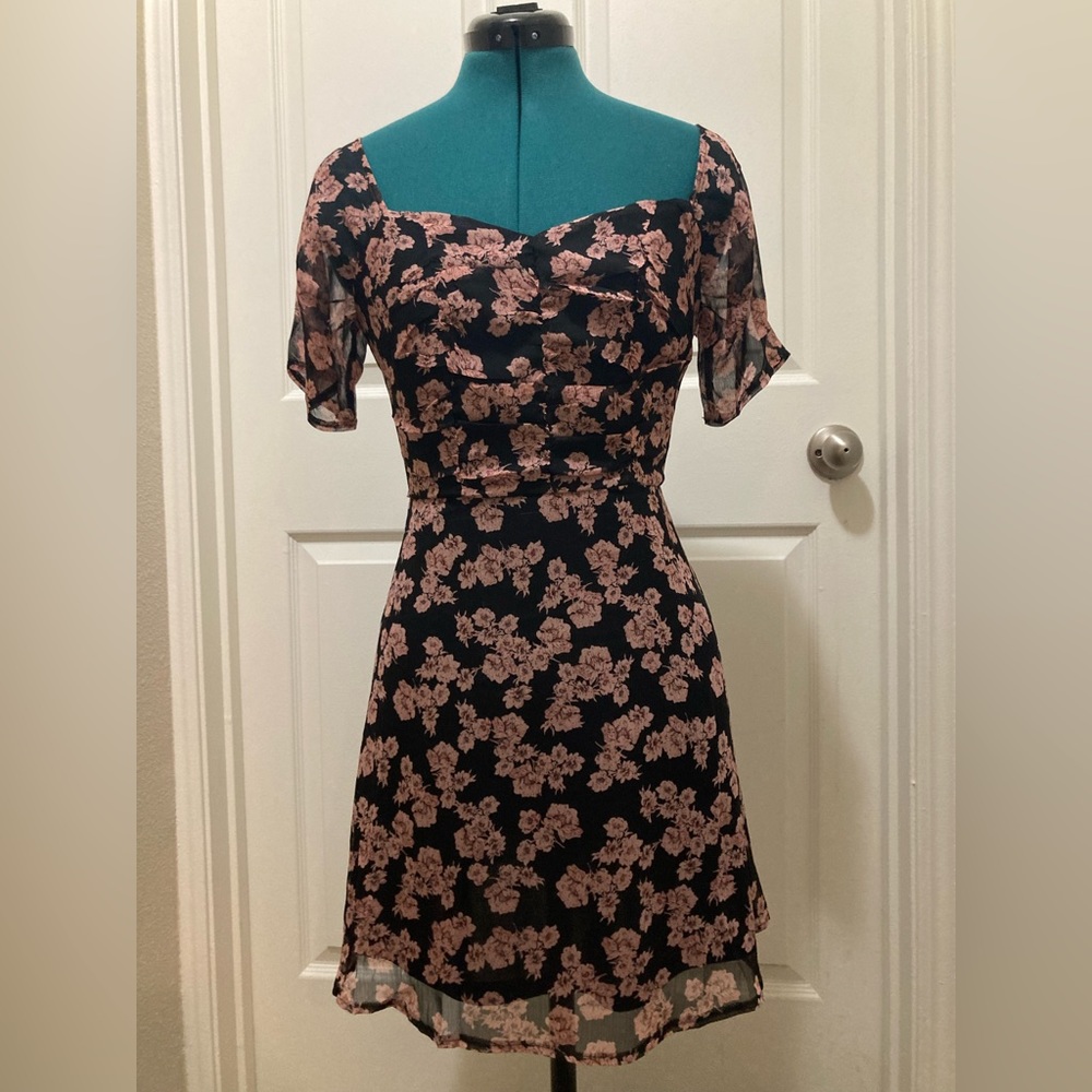 Missguided Square Neck Floral Ruched Mini Dress, Size 2
